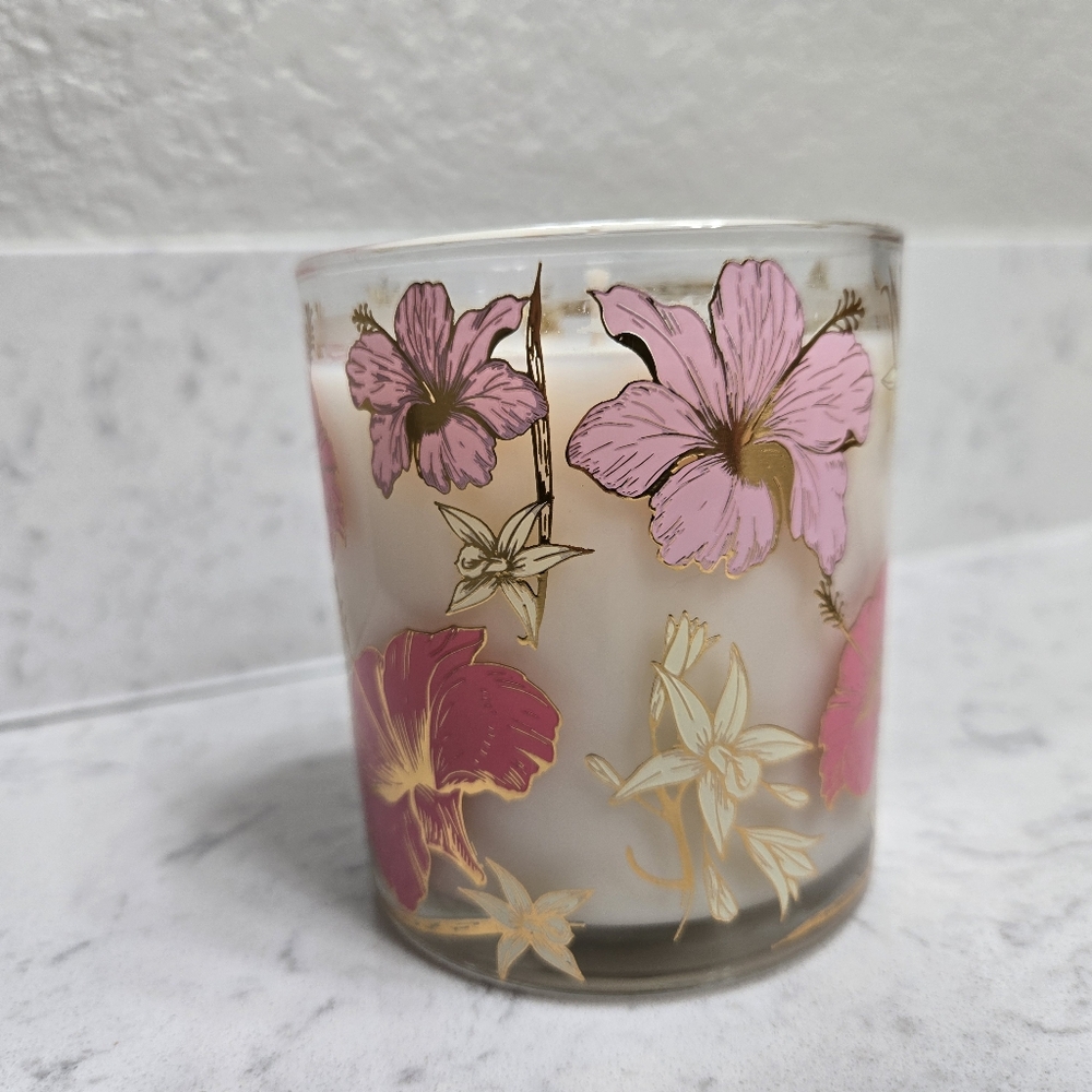 Rizo Curl , Hibiscu Floral Pink and Gold Candle
